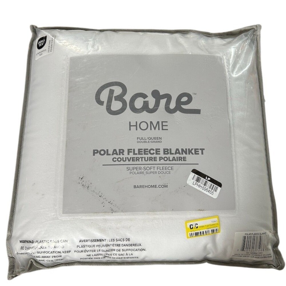 Bare Home Polar Fleece Blanket Queen White Super-Soft Plush Lightweight